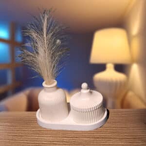 Decorative Set of Three: Tray with Vase & Container – Handmade Artistic Décor for Home & Office