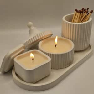 Vanilla Scented Soy Candle Jar Set with Decorative Tray – 4-Piece Home Décor Gift Set for Living Room, Bedroom, or Office