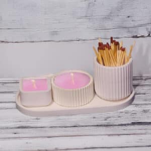 Handmade Candle & Tray Set – Includes Decorative Vase, Match Holder & Artistic Design for Home or Office Decor